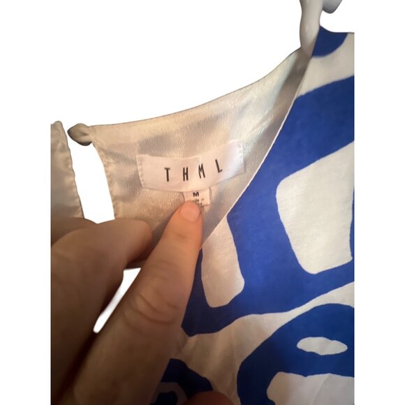 THML Womens Blue & White Abstract Print Dress With Orange Trim Size M - Picture 4 of 5